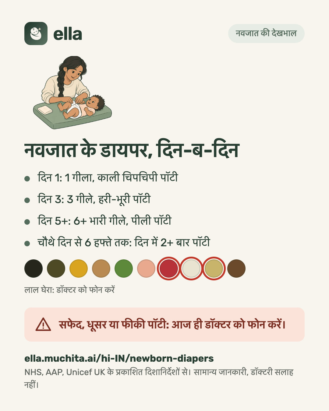 नवजात के डायपर, दिन-ब-दिन