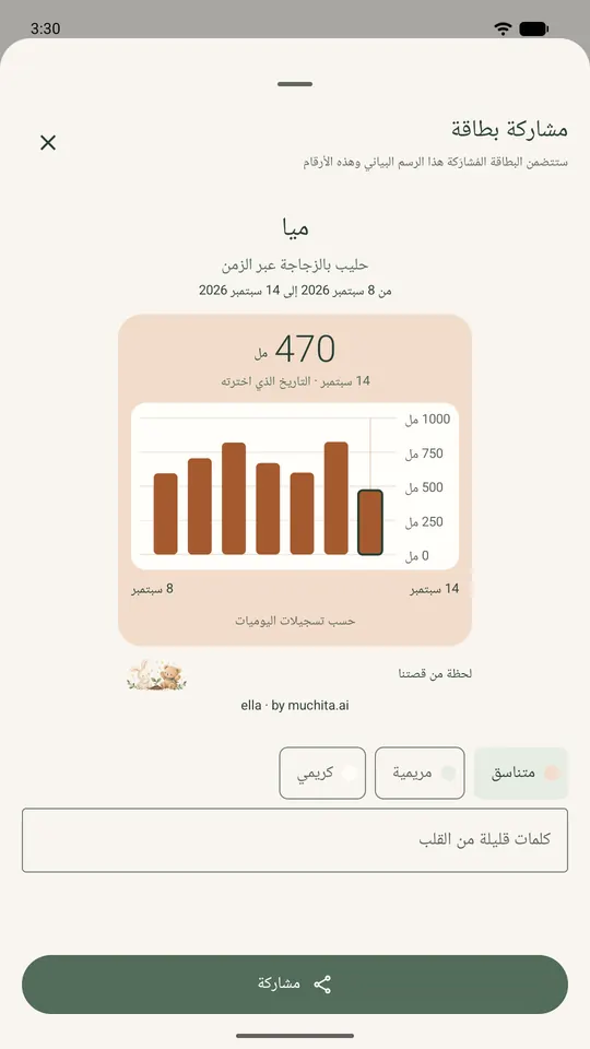 مشاركة بطاقة تذكارية فيها رسم الزجاجات قبل إرسالها إلى العائلة.