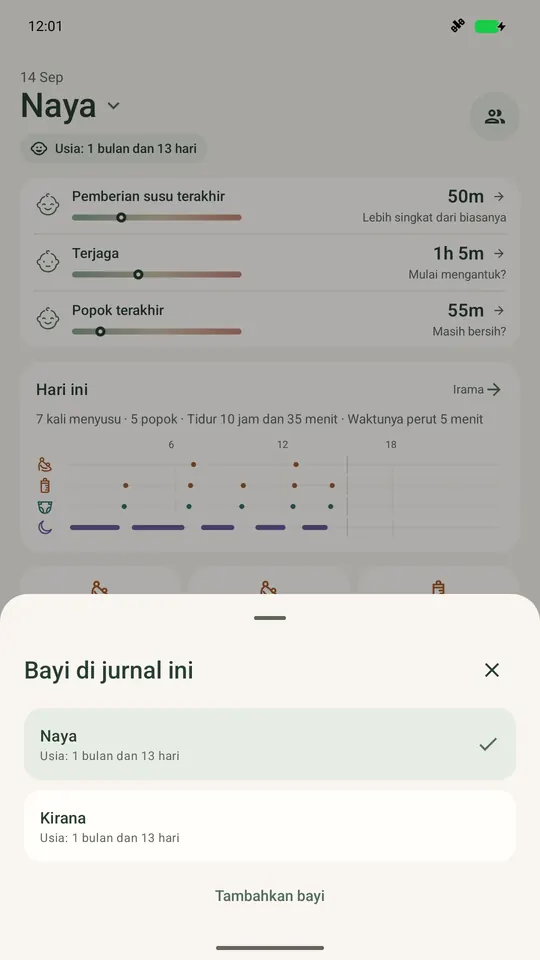 Pemilih bayi Ella menampilkan dua bayi di atas layar Hari Ini milik bayi yang dipilih.