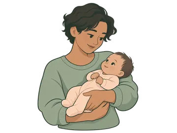 Illustration d’un adulte tenant un bébé dans ses bras.